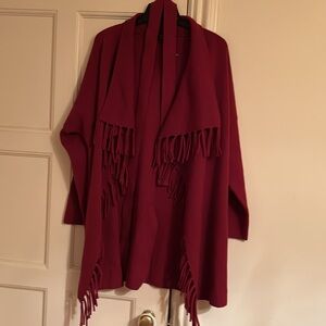 Belted, fringed Tahari sweater. Deep berry color. NWOT